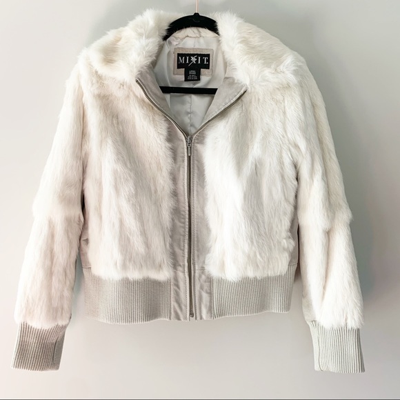 Vintage Jackets & Blazers - Vintage Rabbit fur gray leather zip up moto jacket